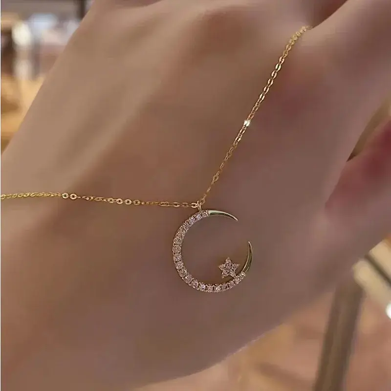 New Fashion Moon Star Pendant Necklace Women Delicate Luxury Temperament Wedding Banquet Jewelry Accessories