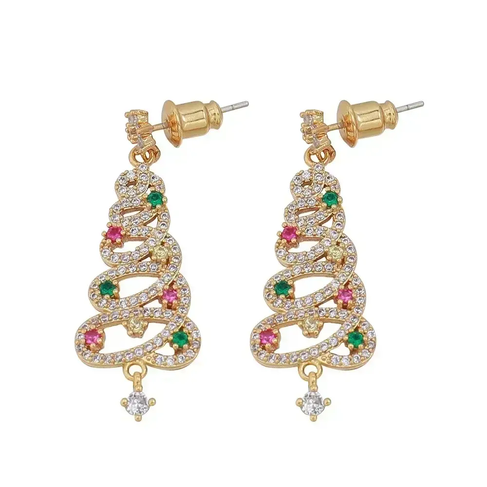 New Christmas Tree Earrings Rhinestone Xmas Tree Drop Earring New Year Aesthetic Geometric Tassel Christmas Colorful Earrings