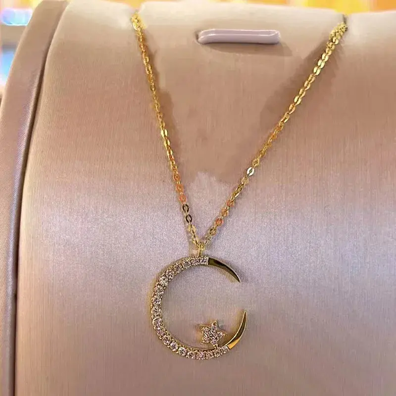 New Fashion Moon Star Pendant Necklace Women Delicate Luxury Temperament Wedding Banquet Jewelry Accessories