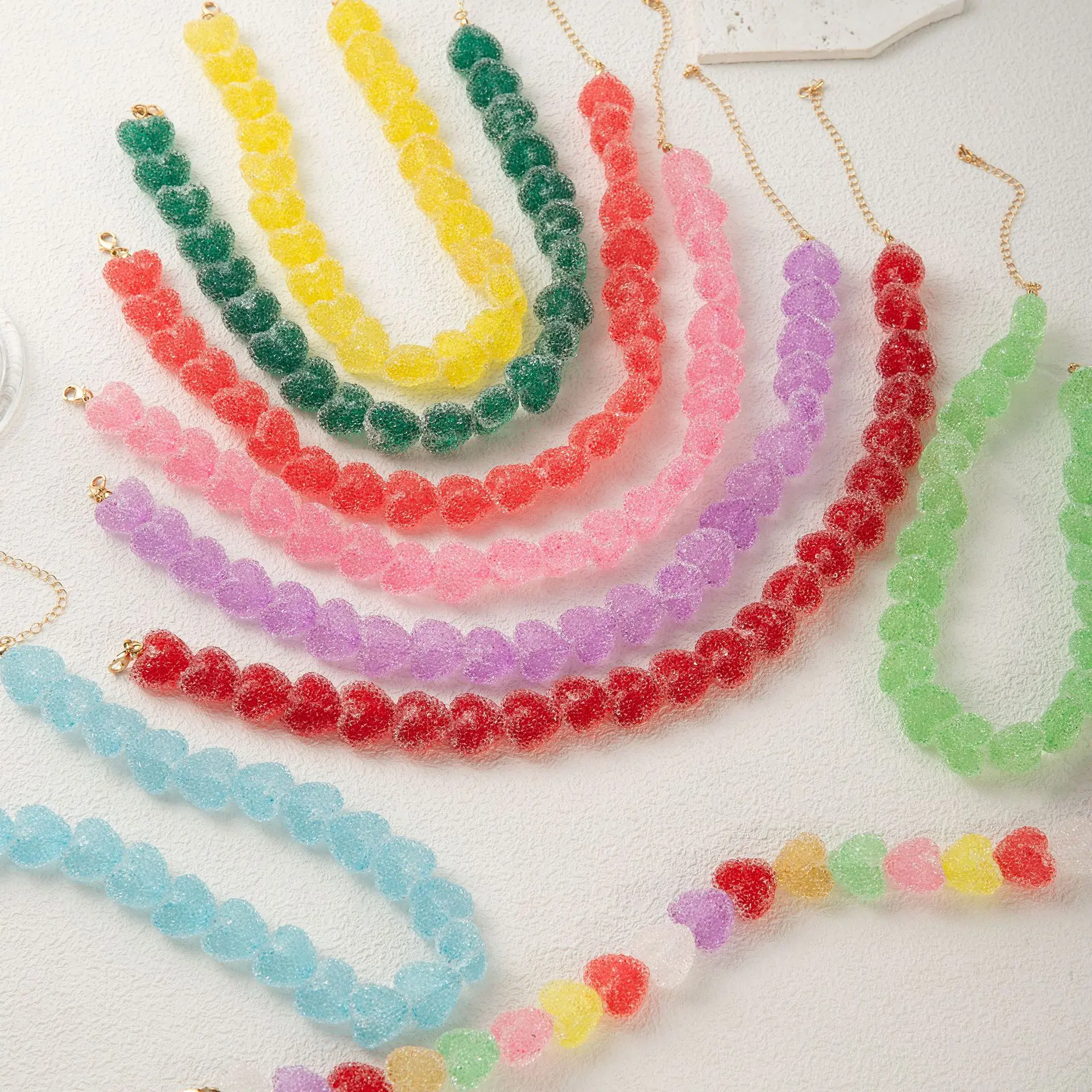 High Quality Fashion Colorful Love Candy Resin Necklace Cute Love Candy Niche Design Collarbone Chain Women's Gift Necklace