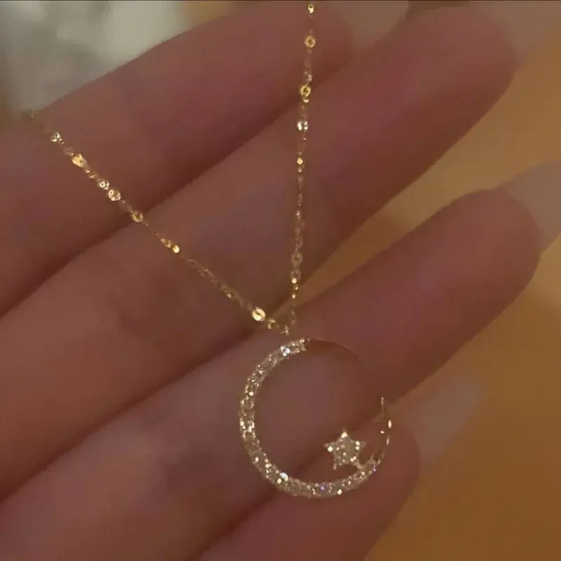 New Fashion Moon Star Pendant Necklace Women Delicate Luxury Temperament Wedding Banquet Jewelry Accessories