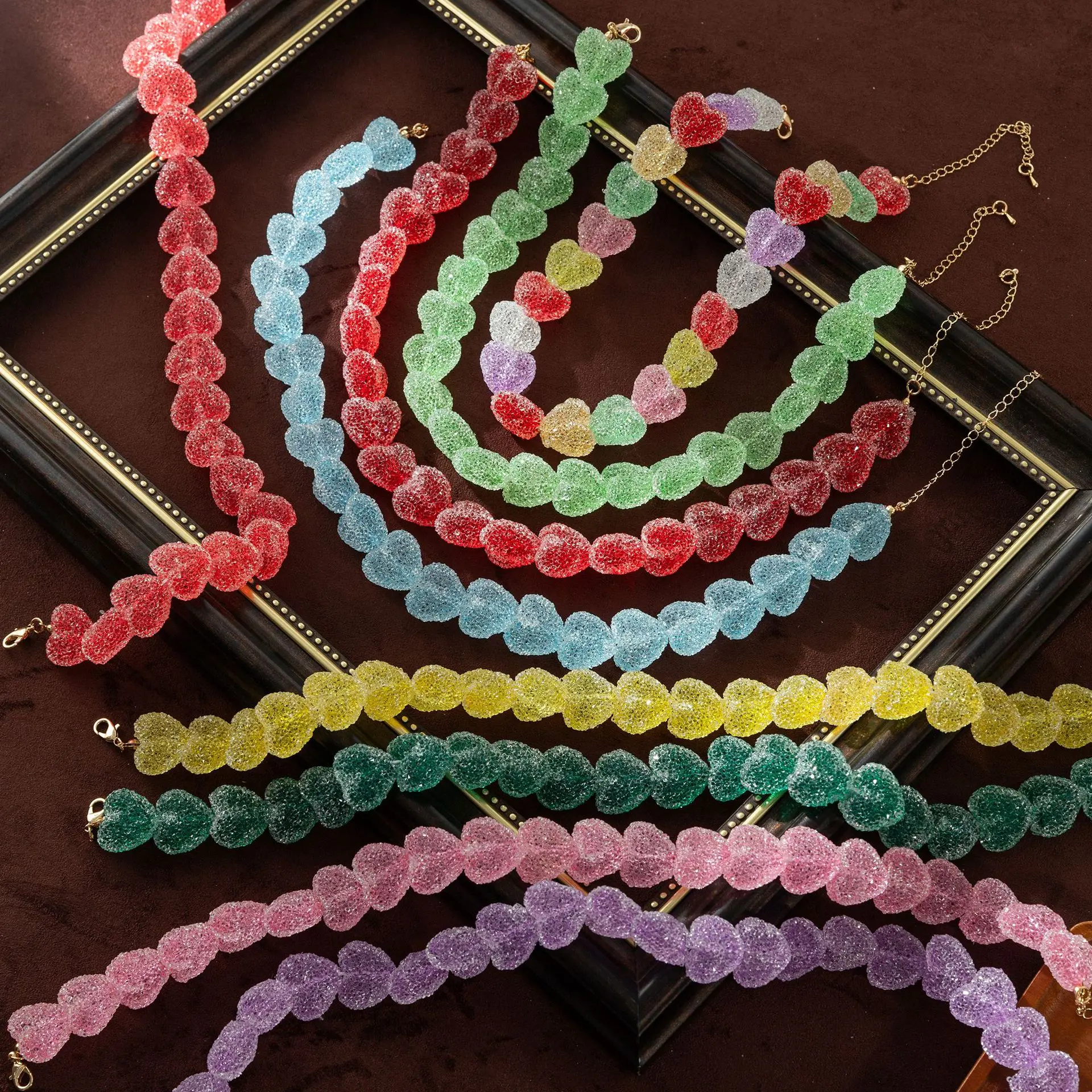 High Quality Fashion Colorful Love Candy Resin Necklace Cute Love Candy Niche Design Collarbone Chain Women's Gift Necklace