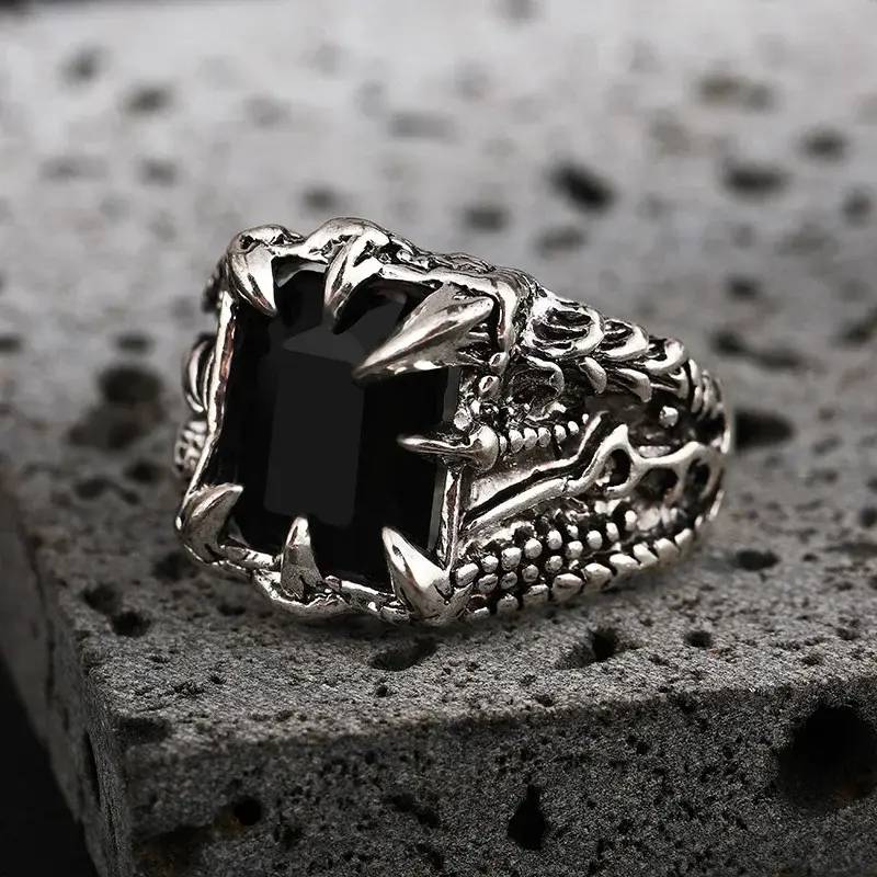 New Gothic Vintage Crystal Zircon Evil Demon Dragon Claw Ring for Men Gram Biker Punk Rock Hip Hop Opening Rings Cool Jewelry