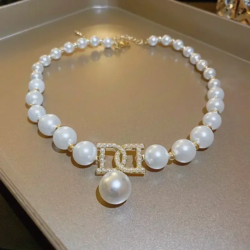 Korean Ins Minimalist Personalized Women Elegant Pearl Clavicle Chain Collares Ladies Short Pendant Jewelry Necklace Gift