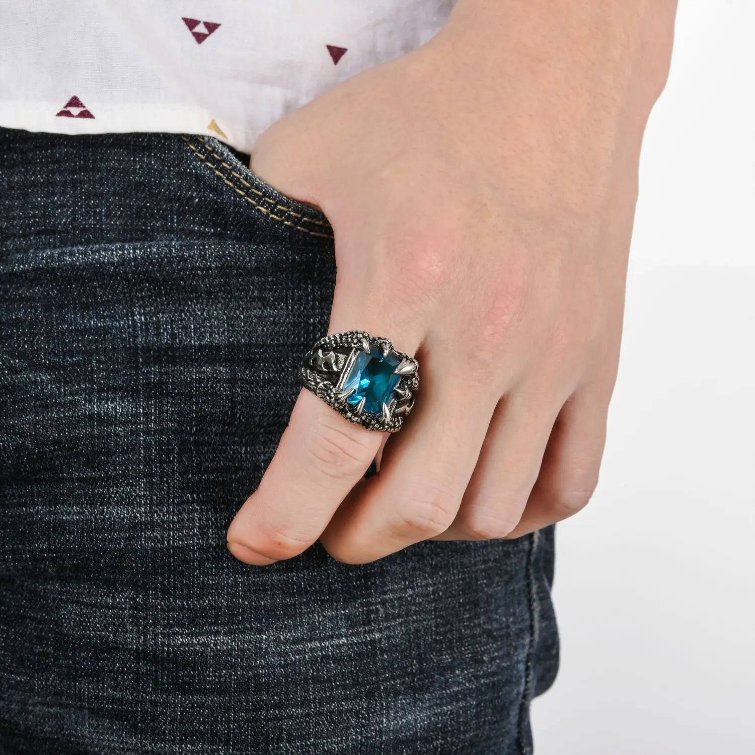 New Gothic Vintage Crystal Zircon Evil Demon Dragon Claw Ring for Men Gram Biker Punk Rock Hip Hop Opening Rings Cool Jewelry