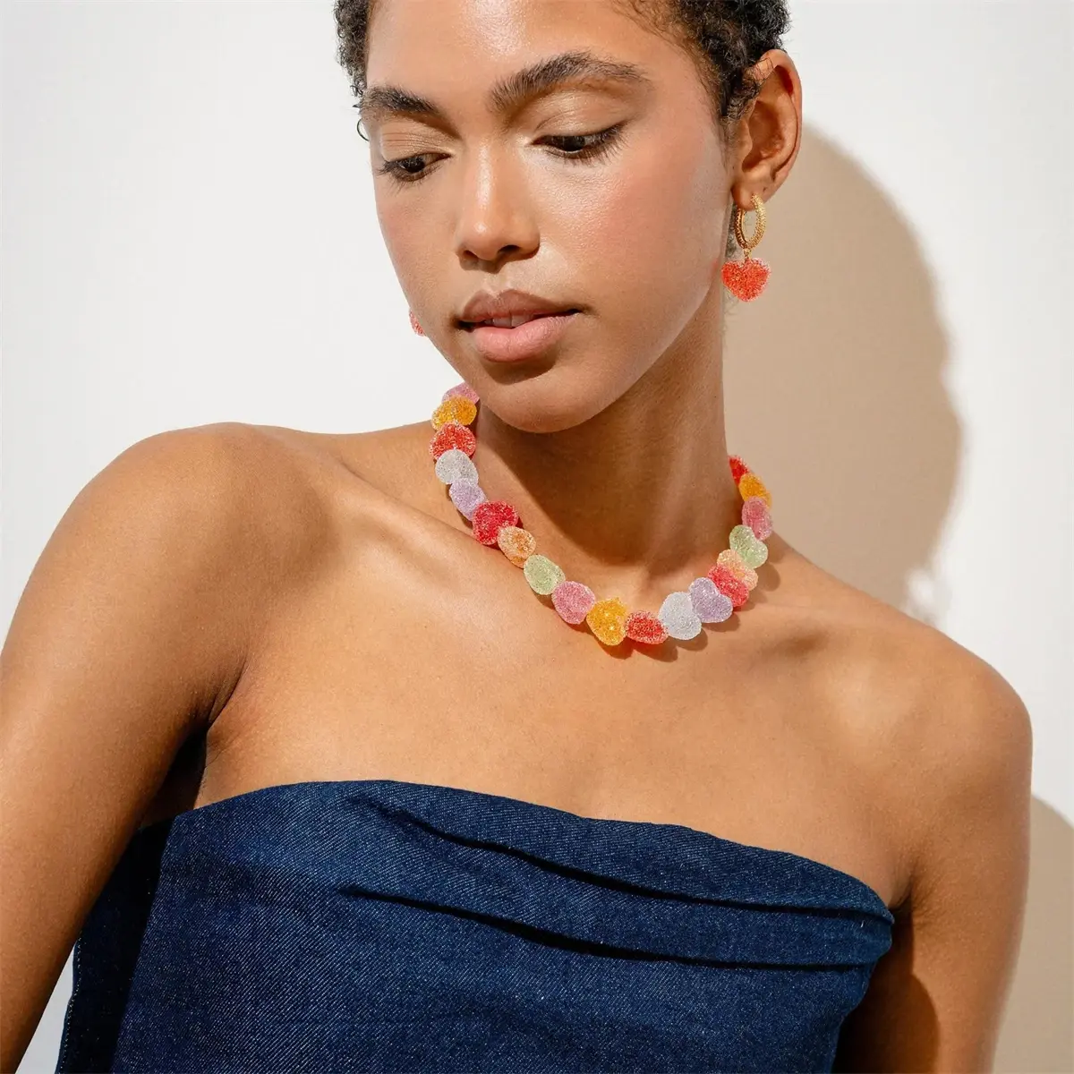 High Quality Fashion Colorful Love Candy Resin Necklace Cute Love Candy Niche Design Collarbone Chain Women's Gift Necklace