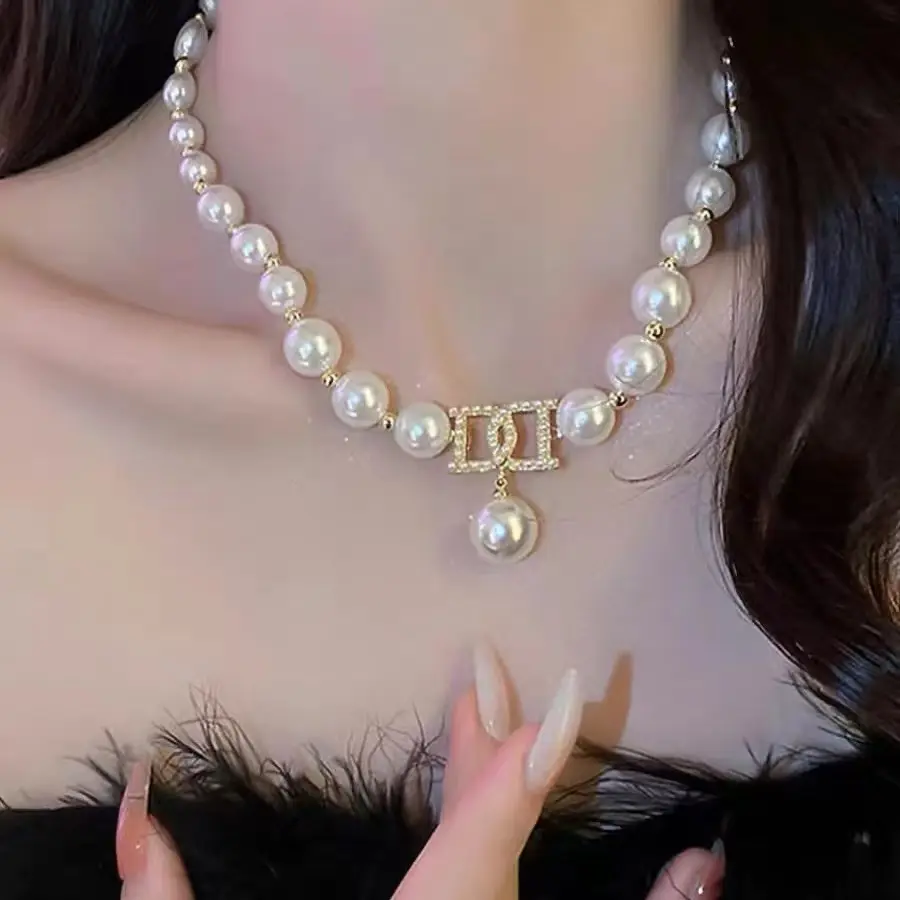 Korean Ins Minimalist Personalized Women Elegant Pearl Clavicle Chain Collares Ladies Short Pendant Jewelry Necklace Gift