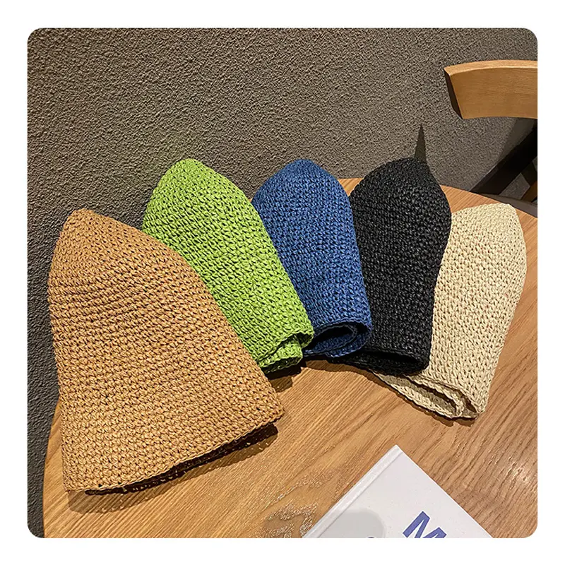 Fashion Beach Korean Straw Hat Women Visor Bucket Hat Fisherman Hat Hand Weaving Panama Girl Fishing Chapeau Sun Hats for Women