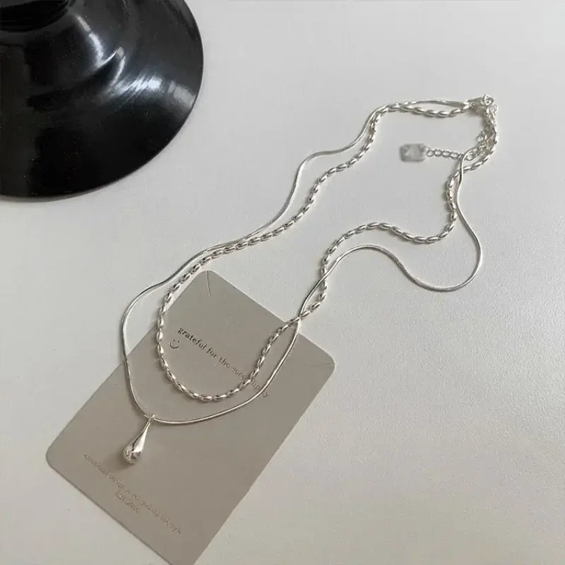 New Fashion Minimalist Double Layer Waterdrop Pendant Necklace Women Korean Fashion New Goth Jewelry Clavicle Chain Party Femme
