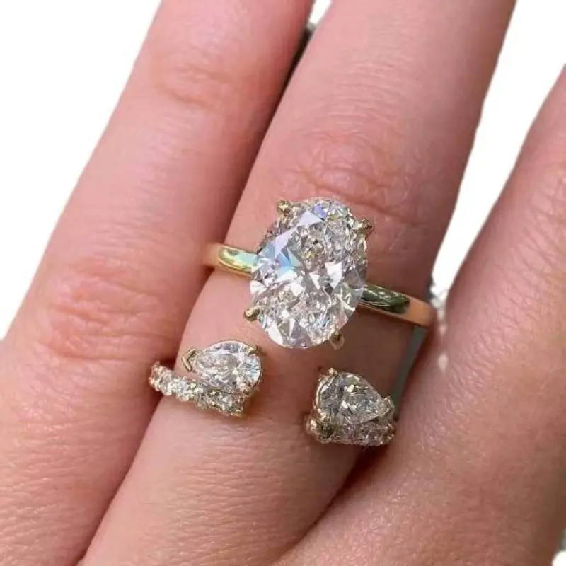 2 in 1 New Exquisite Rings for Women Oval Dazzling Jewelry Bride Wedding Anniversary Gift for Wife&Girlfriend
