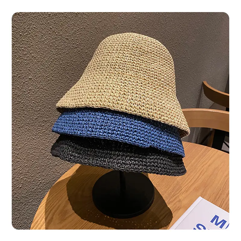 Fashion Beach Korean Straw Hat Women Visor Bucket Hat Fisherman Hat Hand Weaving Panama Girl Fishing Chapeau Sun Hats for Women