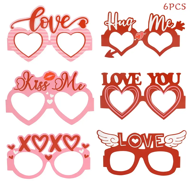 6Pcs/set Valentine's Day Photo Booth Props Wedding DIY Photo Prop Valentines Day Party Decoration Souvenir Supplies Glasses