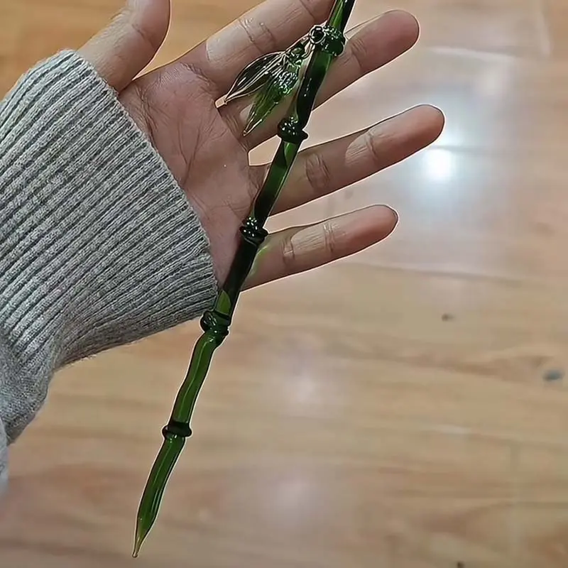 Chinese Style Fashion Hairpin Green Resin Bamboo Leaf Hairpin Hair Stick Women Girls Vintage Chopstick Hairpin Hair Accessories