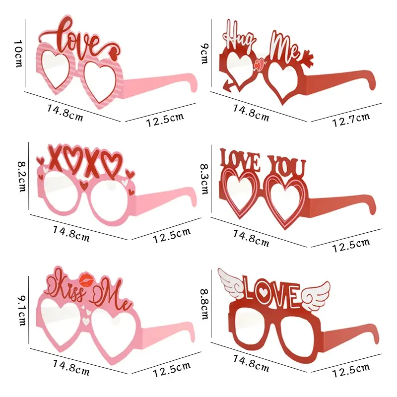 6Pcs/set Valentine's Day Photo Booth Props Wedding DIY Photo Prop Valentines Day Party Decoration Souvenir Supplies Glasses