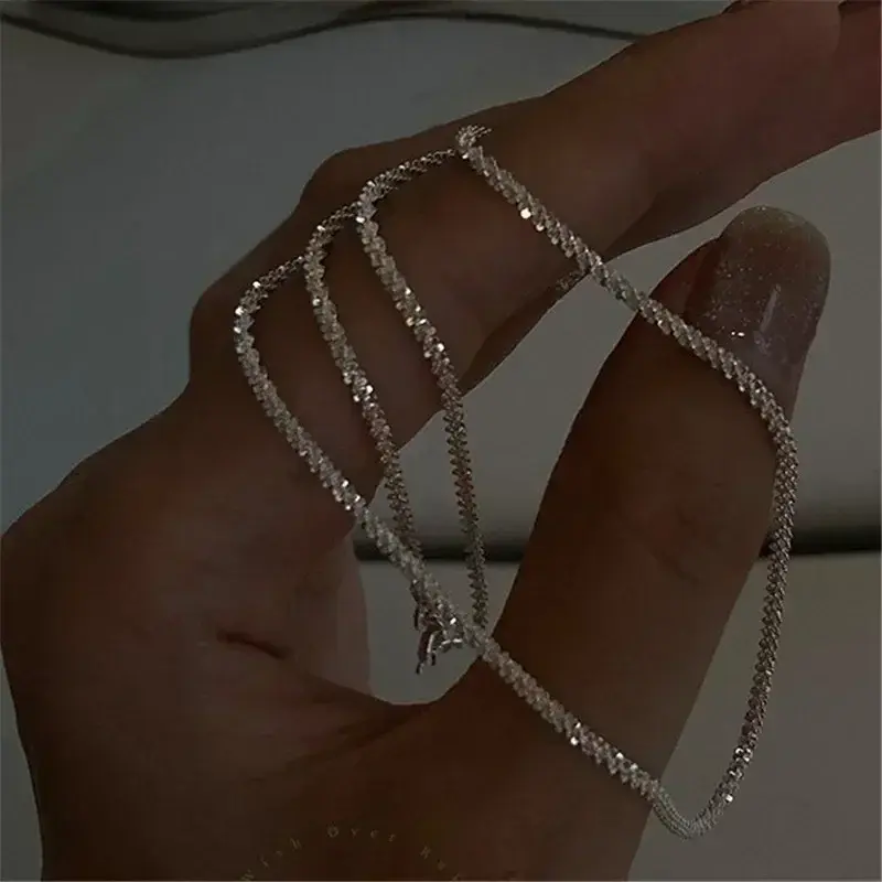 Popular Sparkling Necklace for Women Clavicle Chain Choker Silver Color Fashion Jewelry Accessories Wedding Party Birthday Gift