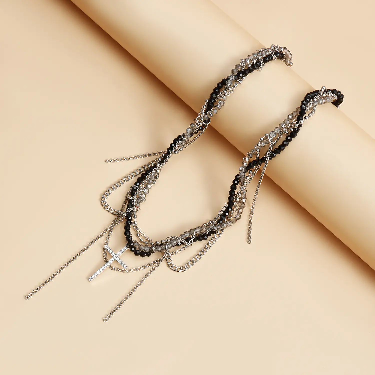 Fashion Trend Cross Serpentine Necklace Glass Crystal Ins Fashion Ins Punk Hip Hop Fringe Necklace Women Party Jewelry
