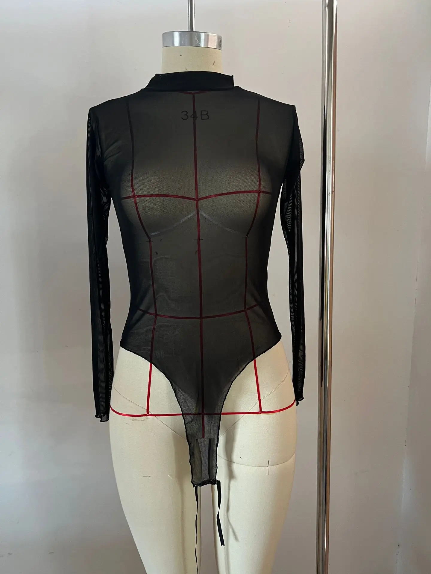 New Womens Girls Fashion Sexy See-through Long Sleeve Bodysuit Lingerie Nightwear Crew Neck High Cut Leotard for Dating Teddies