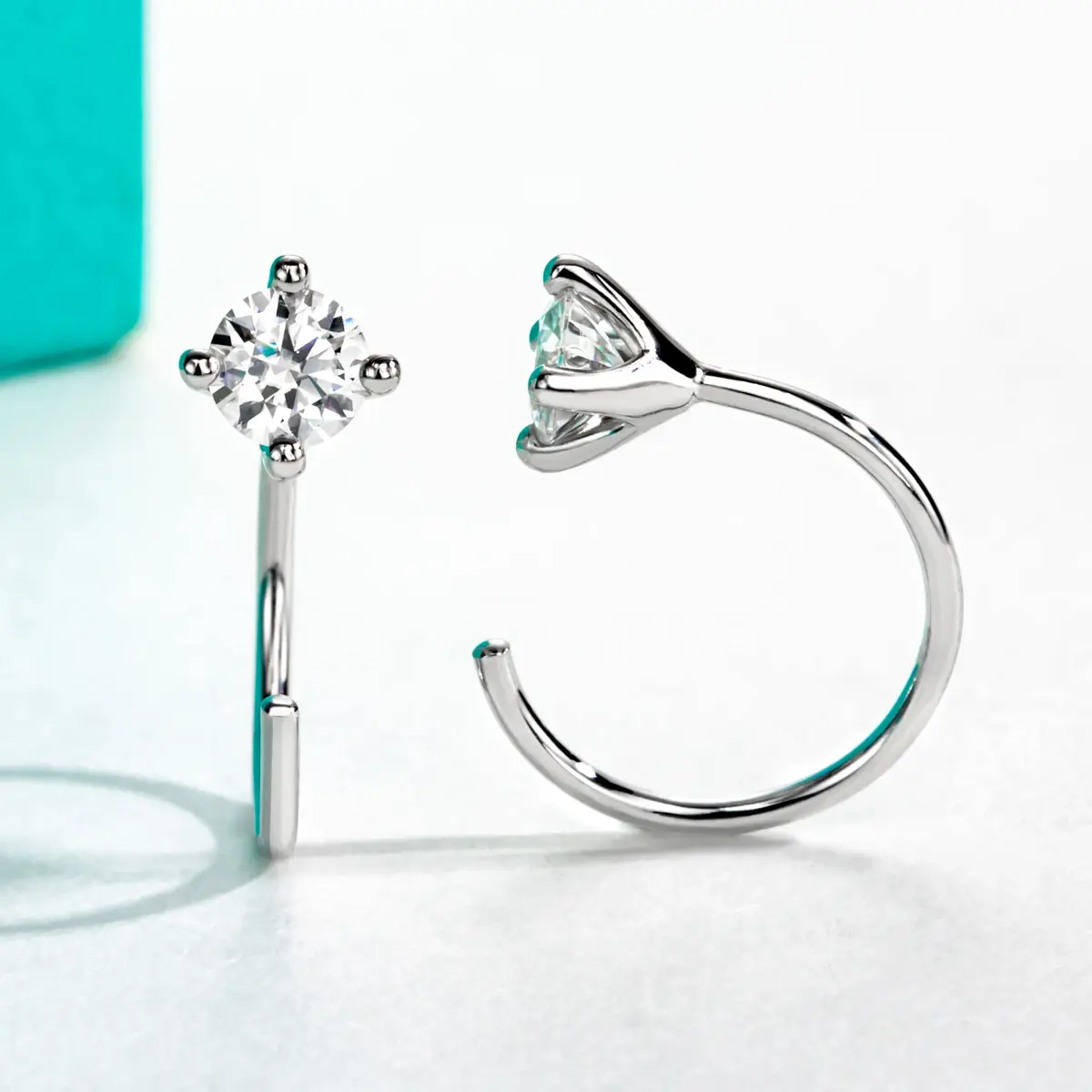 Fashion Moissanites Classic Hoop Earring C-Shaped Four Claw Single CZ Ear Hook Piercing Earrings for Women Minimalism Jewelry