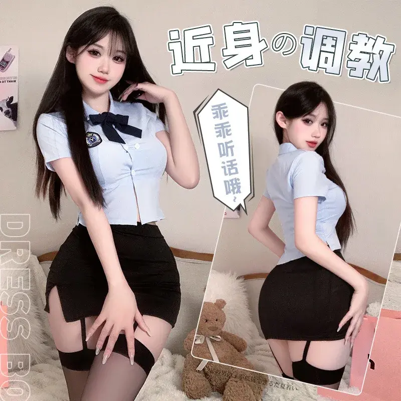Women Policewoman Slim Fit Student Cosplay Schoolgirl JK Uniform Hip Wrap Skirt Hot Secretary Adult Games Student Uniform