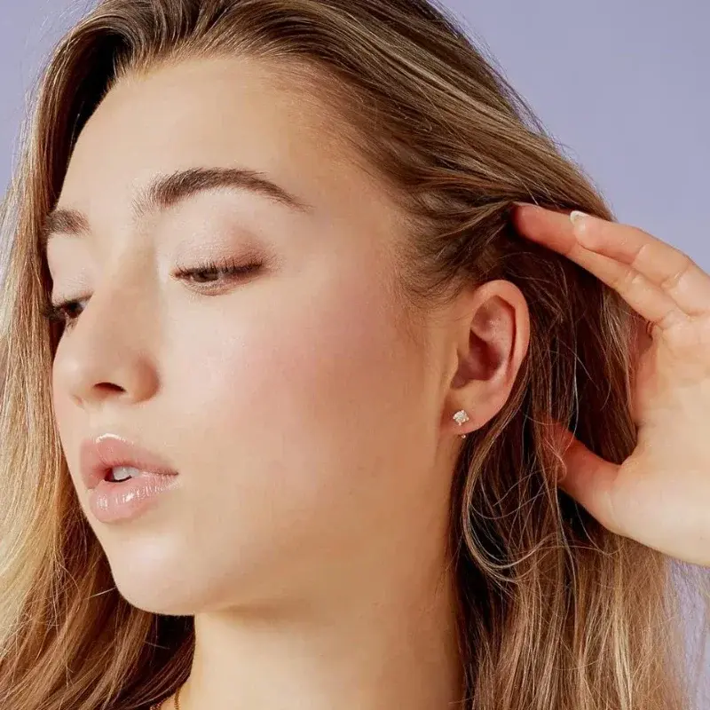 Fashion Moissanites Classic Hoop Earring C-Shaped Four Claw Single CZ Ear Hook Piercing Earrings for Women Minimalism Jewelry