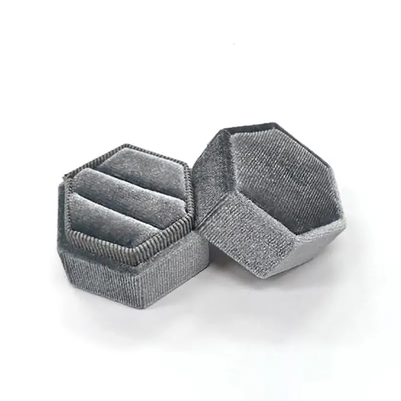 High Quality Hexagon Velvet Ring Box with Detachable Lid Jewelry Case Earring Holder Pendant Storage Box Jewelry Packaging
