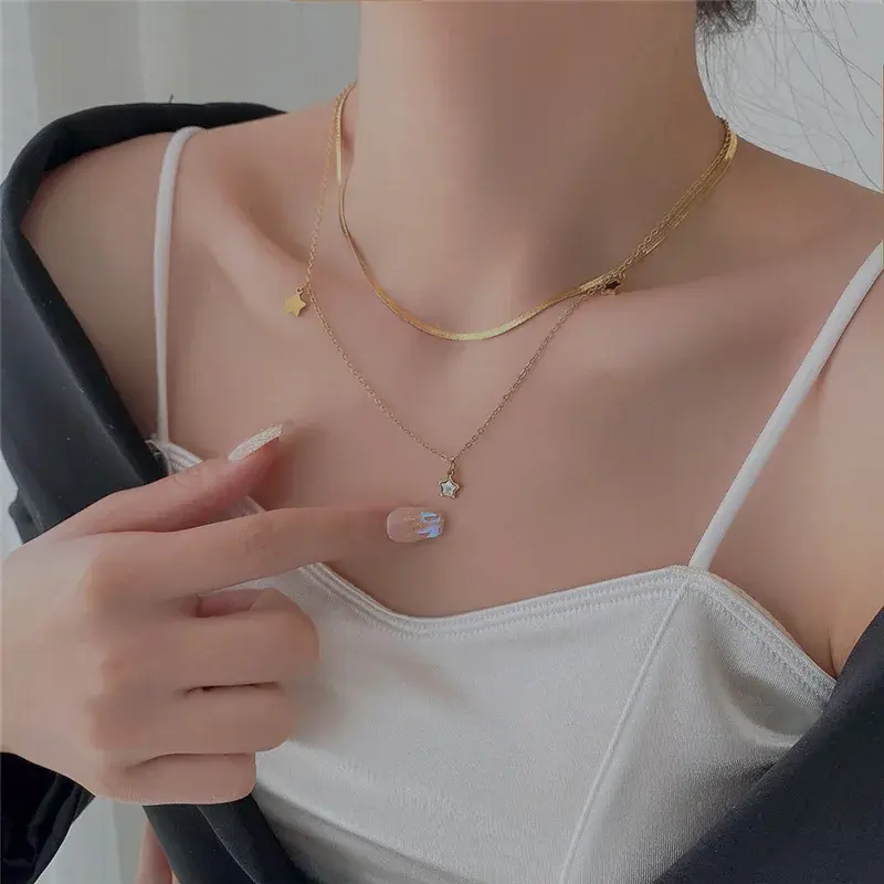 High-quality New Fashion Multilayer Chain Star Charm Necklace Bracelet for Women New Trend Jewelry Set Girls Party Gifts