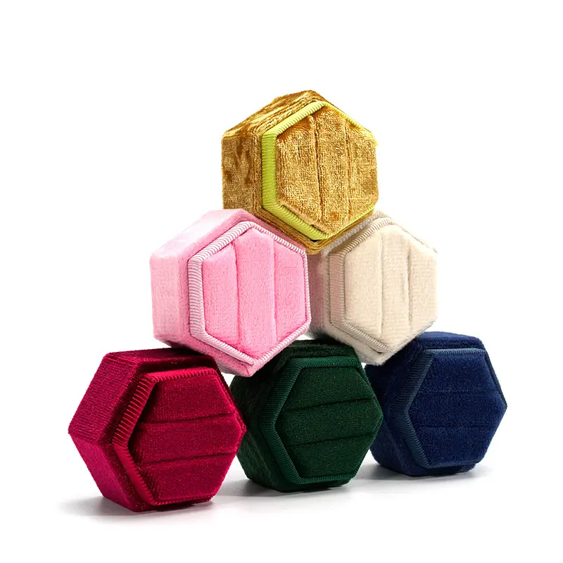 High Quality Hexagon Velvet Ring Box with Detachable Lid Jewelry Case Earring Holder Pendant Storage Box Jewelry Packaging