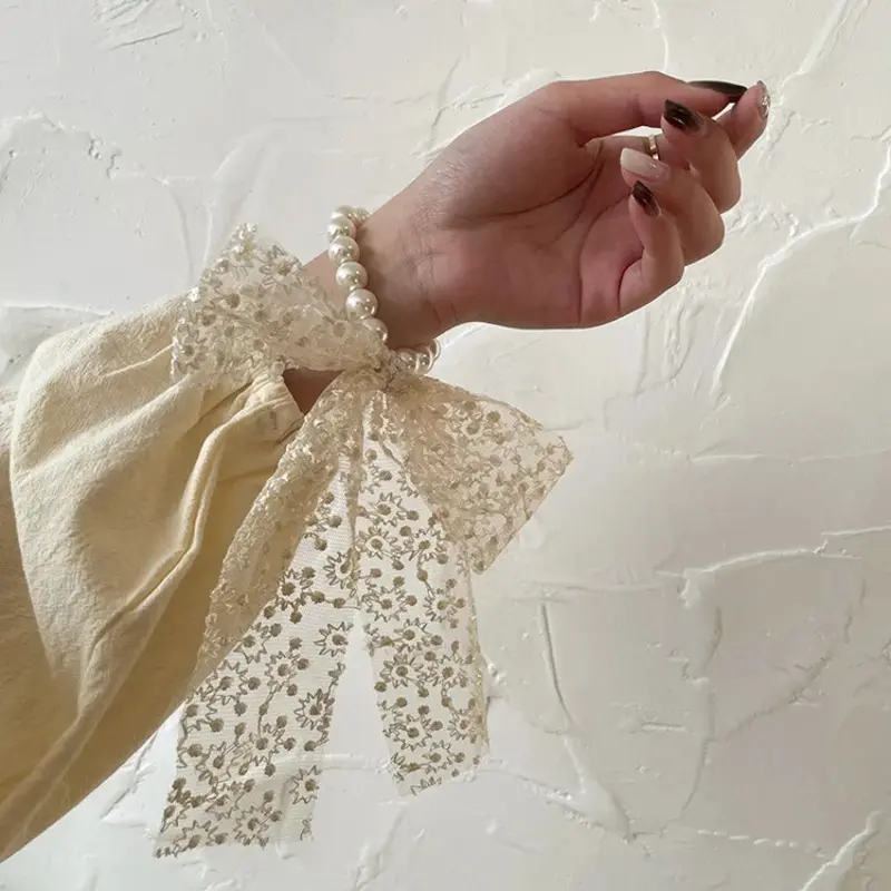 Fashion Elegant Lace Embroidery Pearl Bow Hair Ties Lace Retro Headdress Hair Ties Sweet Girls Princess Hair Accessories Gift