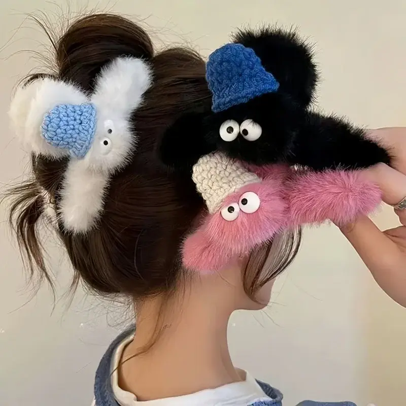 New Arrival Autumn and Winter High-end Plush Elf Hair Claw Cute Large Shark Clip for Back of Head Lovely Claw Clip