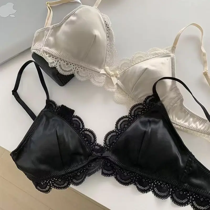 Sexy Triangle Cup Bow Lace Bras Women Chest Satin Underwear Sweet Girl Fashion Breathable Comfortable Soft Bra Lingerie