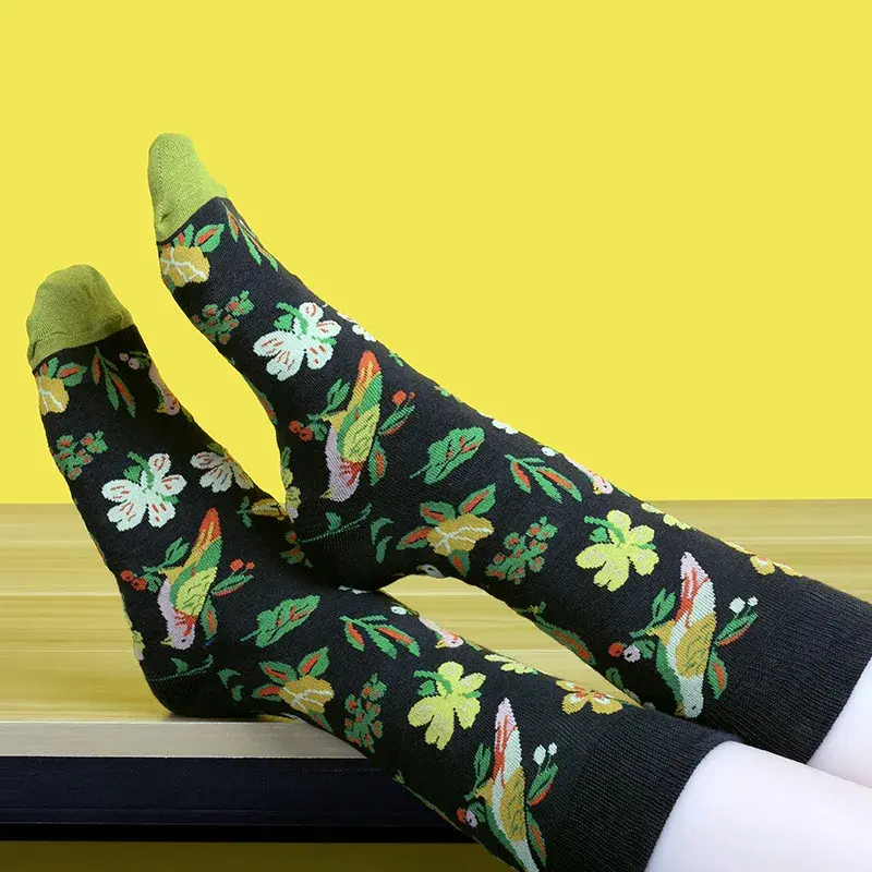 Spring Couple Middle Tube Socks Women Female Flowers Animals Fish Eggs Cotton Creative Hot Women's Long Socks for 4 Seasons