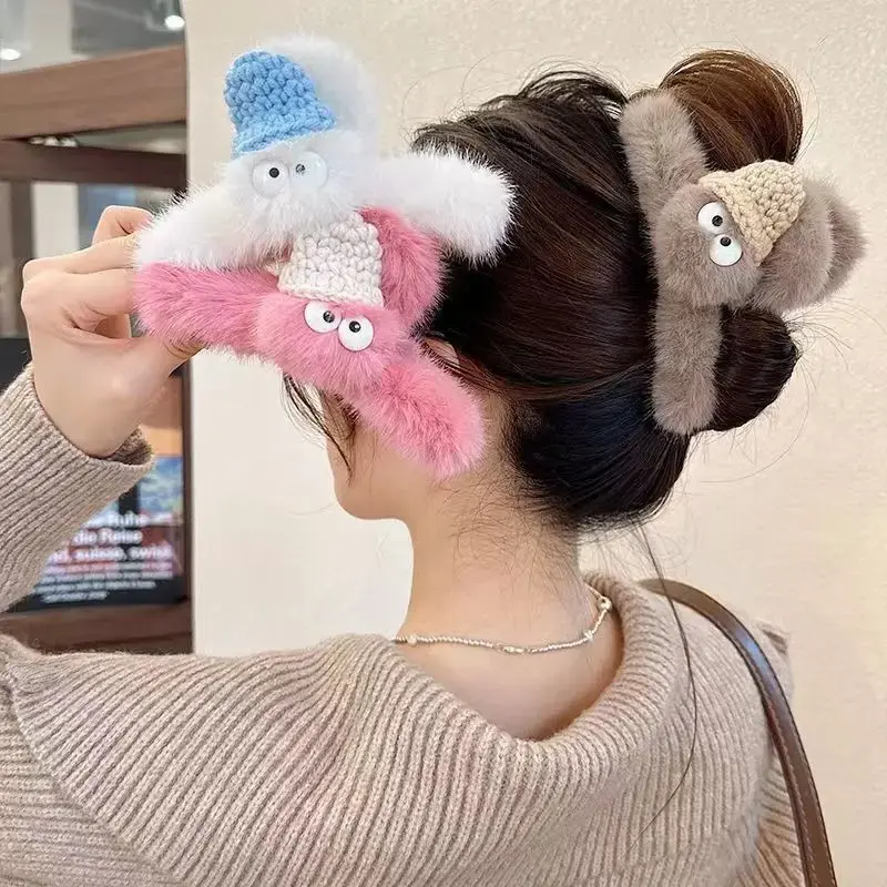 New Arrival Autumn and Winter High-end Plush Elf Hair Claw Cute Large Shark Clip for Back of Head Lovely Claw Clip