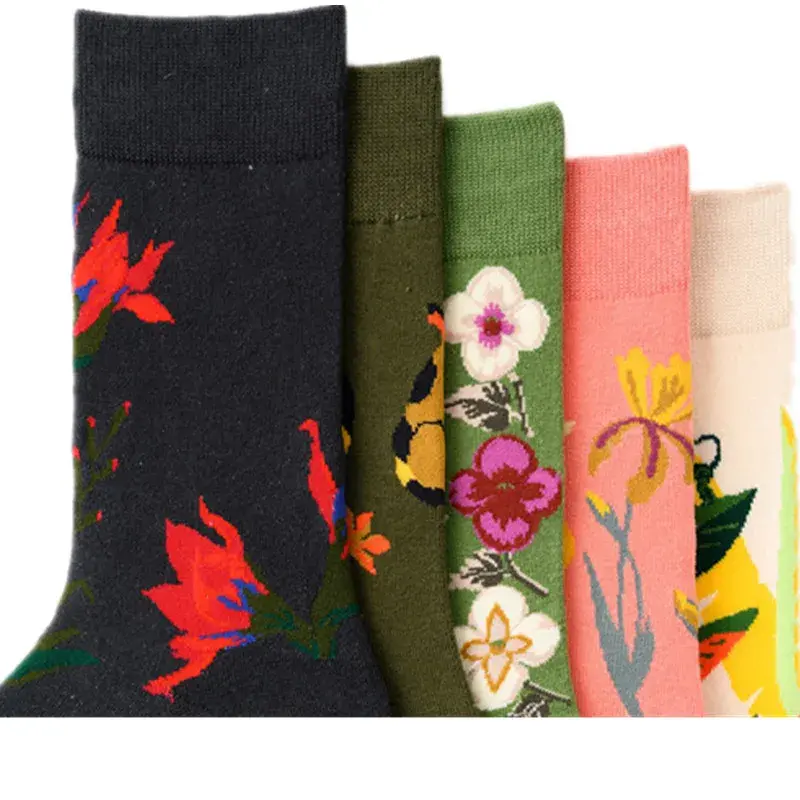 Spring Couple Middle Tube Socks Women Female Flowers Animals Fish Eggs Cotton Creative Hot Women's Long Socks for 4 Seasons