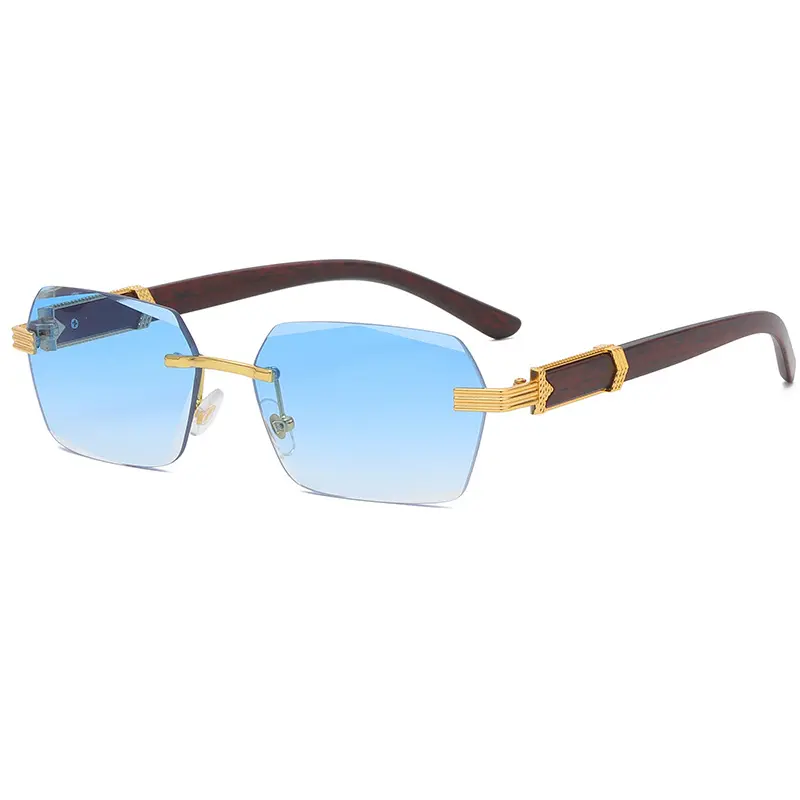 Trendy Rimless Sunglasses for Men Women Frameless Rectangle Wood Frame Sun Glasses Retro Shades Summer Traveling Eyewear UV400