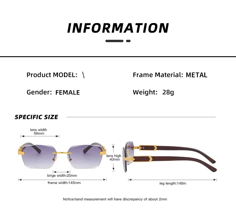 Trendy Rimless Sunglasses for Men Women Frameless Rectangle Wood Frame Sun Glasses Retro Shades Summer Traveling Eyewear UV400