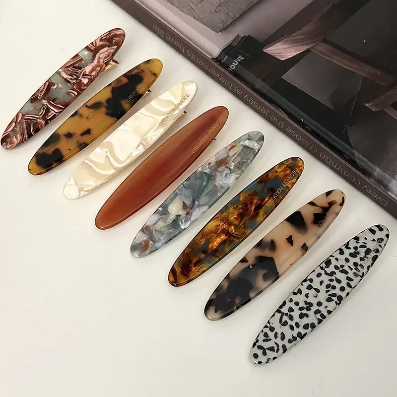 New Simple Acetate Fiber Fashion Hairpins Women Oval Geometric Side Clips Colorful Duckbill Clips One-word Clip Hair Accessories