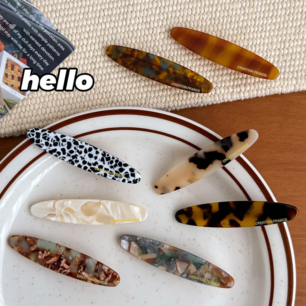 New Simple Acetate Fiber Fashion Hairpins Women Oval Geometric Side Clips Colorful Duckbill Clips One-word Clip Hair Accessories