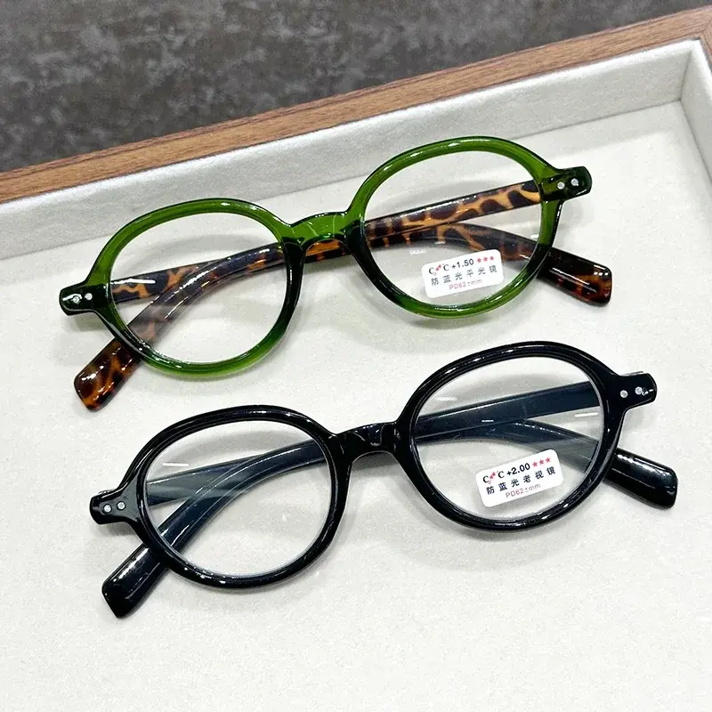 Fashion Retro Oval Frame Frame Presbyopia Glasses Green Tortoiseshell Reading Glasses Blue Light Blocking Eye Protection Eyewea