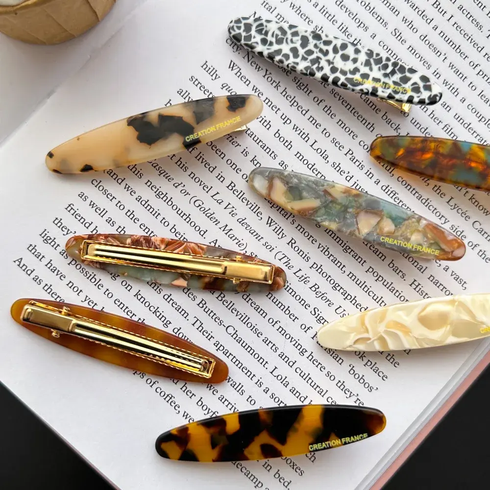 New Simple Acetate Fiber Fashion Hairpins Women Oval Geometric Side Clips Colorful Duckbill Clips One-word Clip Hair Accessories
