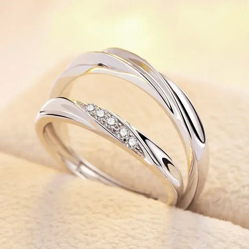 High Quality Adjustable Trendy Couple Wedding Ring for Women Lovers Simple Cubic Zirconia Rose Gold Color Fashion Jewelry