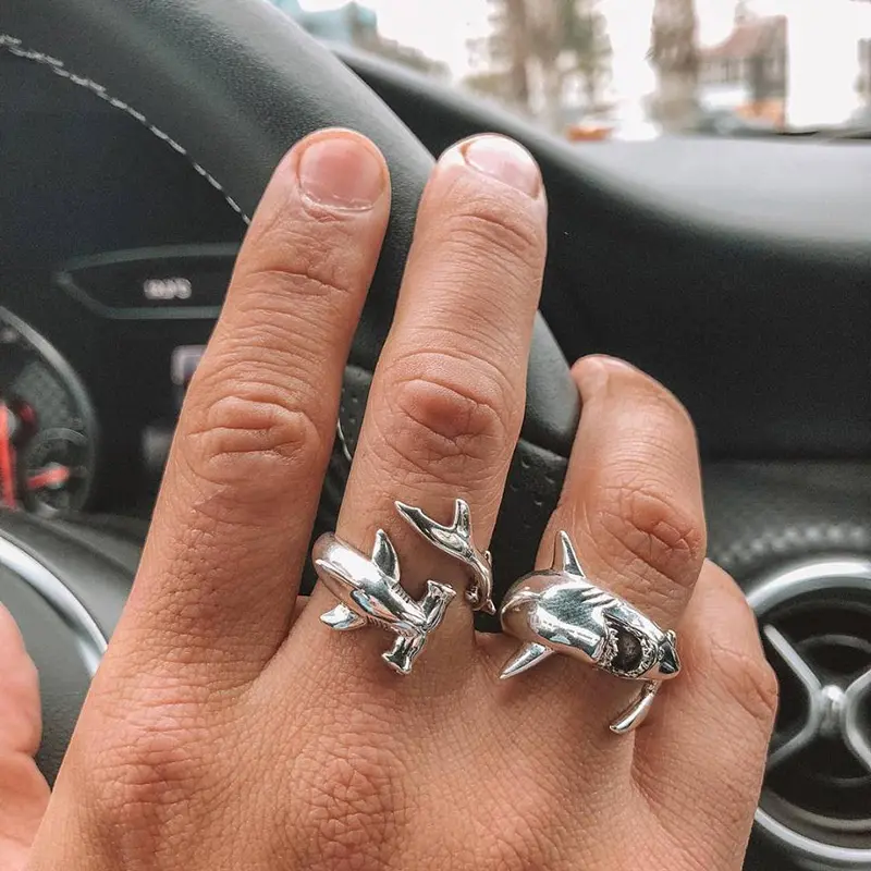 Fashion Shark Modeling Retro Rings Men Women Adjustable Open Mouth Vintage Rings Jewelry Friends Gift