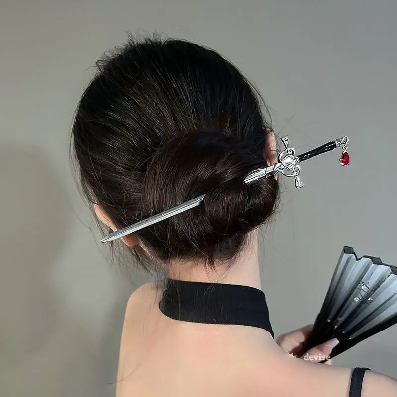 Retro Antique Metal Sword Hairpin Women's Fashion Chinese Simple Creative Pan Hairpin Jewelry Temperament Headwear Accessories