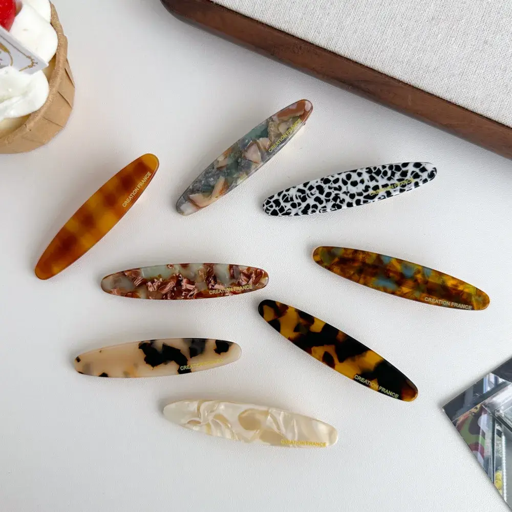 New Simple Acetate Fiber Fashion Hairpins Women Oval Geometric Side Clips Colorful Duckbill Clips One-word Clip Hair Accessories