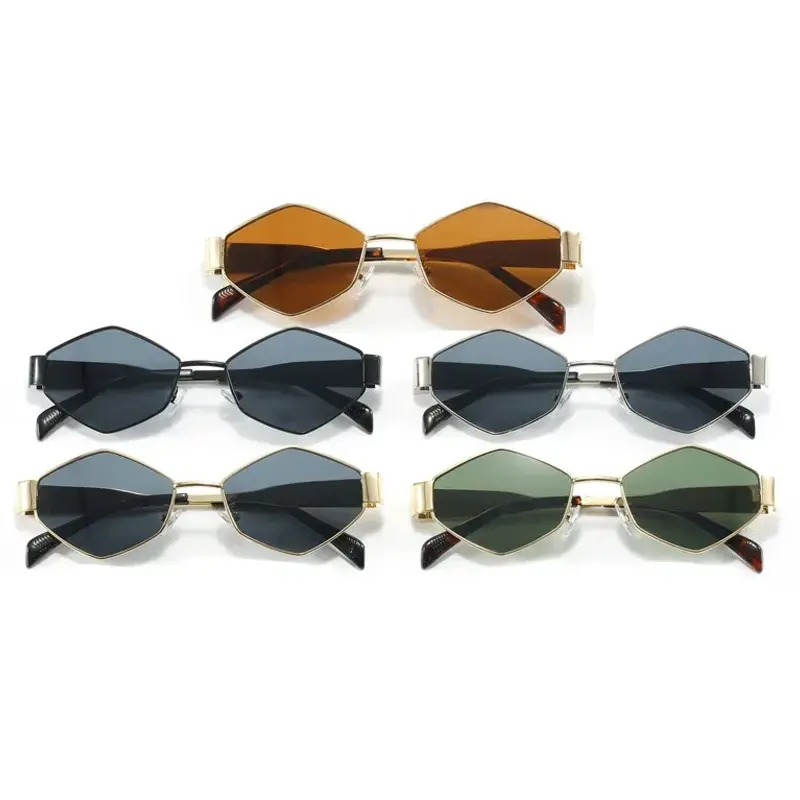 Fashion Woman Sunglasses Women Design Unique Polygon Luxury Sun Glasses Men Retro Small Frame Metal Eyewear Shades