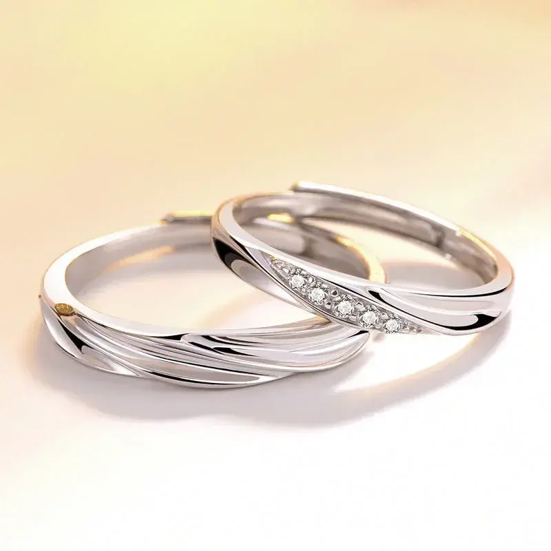 High Quality Adjustable Trendy Couple Wedding Ring for Women Lovers Simple Cubic Zirconia Rose Gold Color Fashion Jewelry