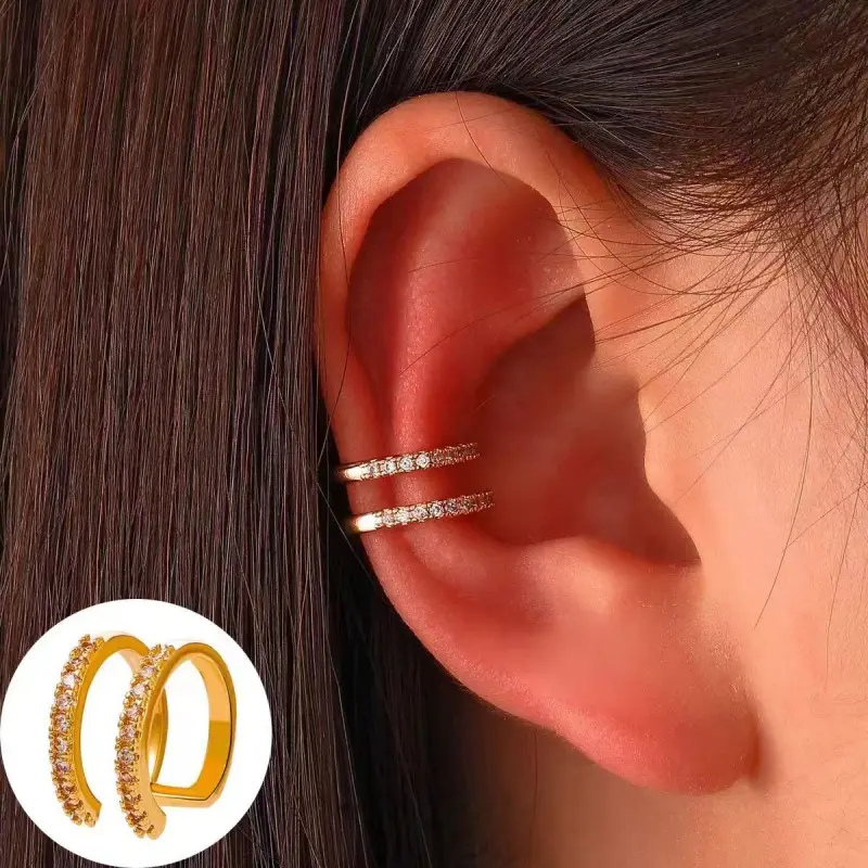 Fashion Double-layer Zircon Ear Cuff No Piercing Earring Trendy Punk Unique Metal Geometric Clip Earring Women Luxury Jewelry