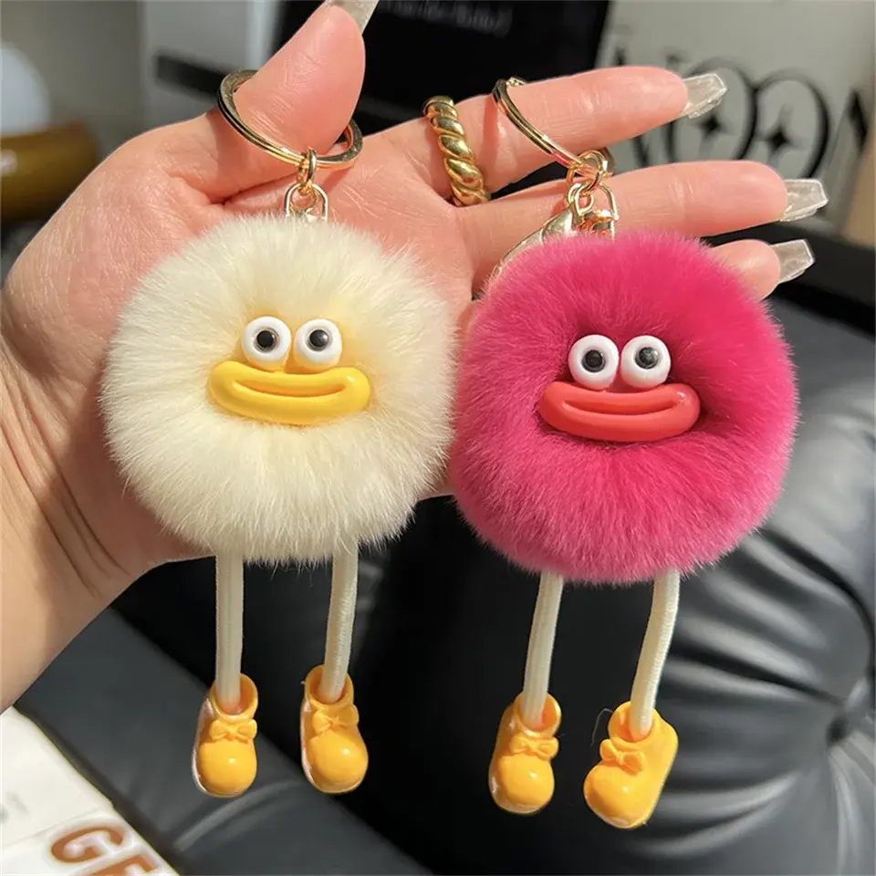 Cute Lazy Rabbit Fur Small Briquettes Fashion Key Chains Small Briquettes Car Keychain Pendant Korean Plush School Bag Pendant