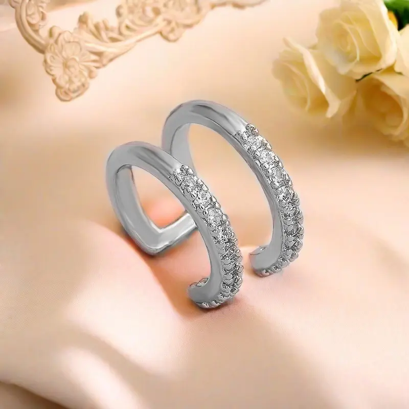 Fashion Double-layer Zircon Ear Cuff No Piercing Earring Trendy Punk Unique Metal Geometric Clip Earring Women Luxury Jewelry