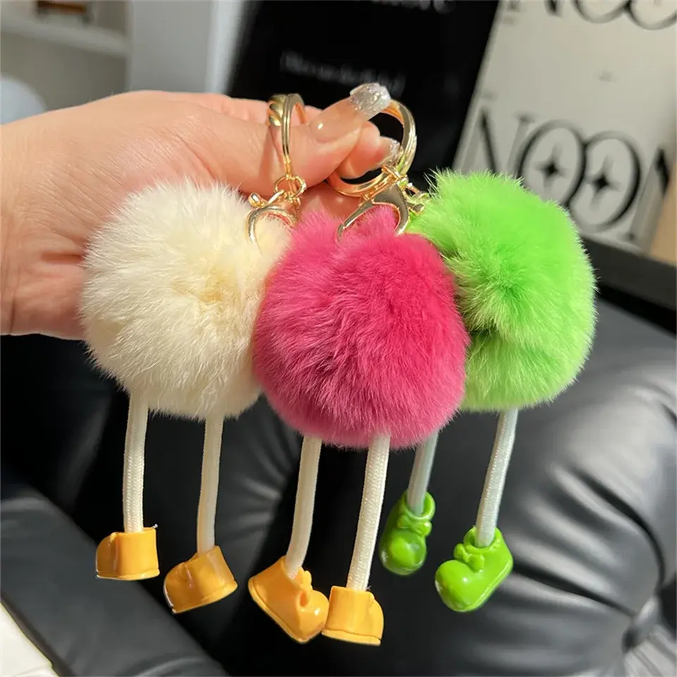 Cute Lazy Rabbit Fur Small Briquettes Fashion Key Chains Small Briquettes Car Keychain Pendant Korean Plush School Bag Pendant
