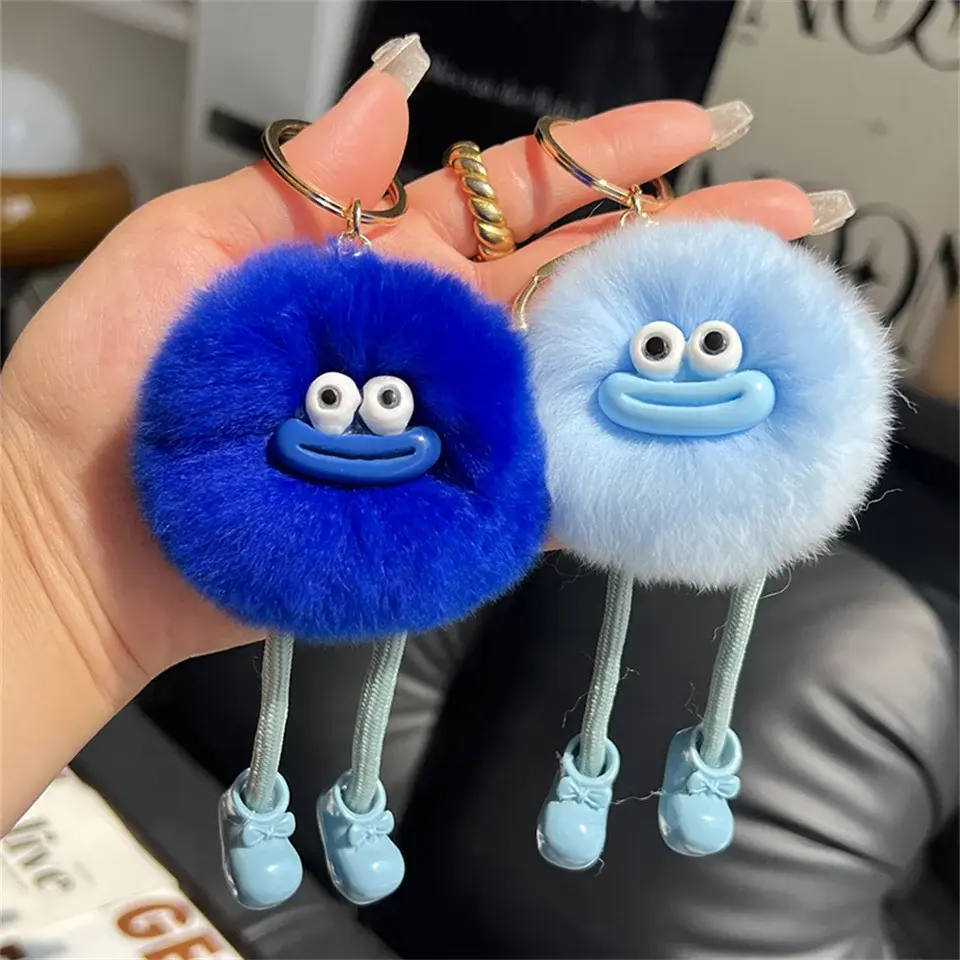 Cute Lazy Rabbit Fur Small Briquettes Fashion Key Chains Small Briquettes Car Keychain Pendant Korean Plush School Bag Pendant